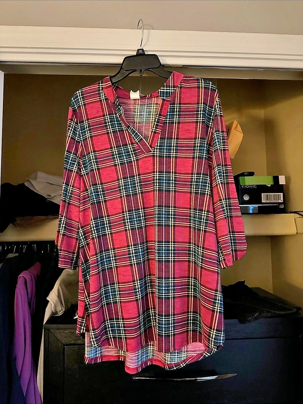 Time and Tru Plaid Tunic in Red & Blue Size Large Like New